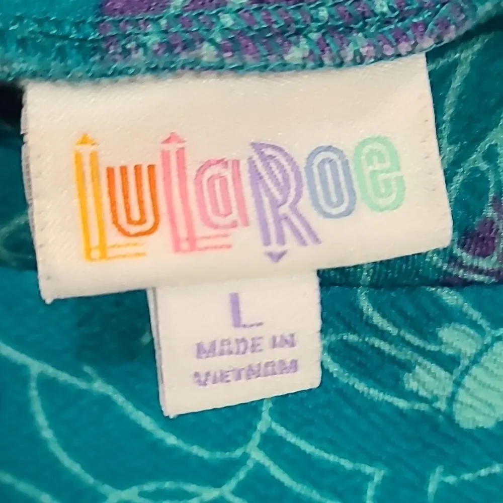 LuLaRoe Disney Minnie Mouse Cassie Pencil Skirt Teal Purple Stretch L Pull On